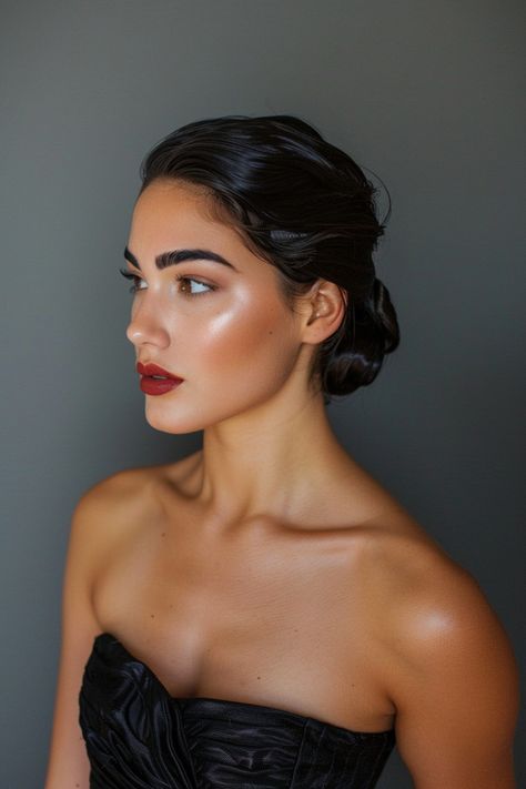 Best Hair For Off The Shoulder Dress, Vogue Wedding Hair, Strapless Dress Layering, Best Hairdo For Strapless Dress, Hairdos For Strapless Dress, Hair Styles For 1 Shoulder Dress, Strapless Wedding Dress Hair Down, Strapless Gown Hairstyles, Strapless Dress Hairstyles Wedding Guest