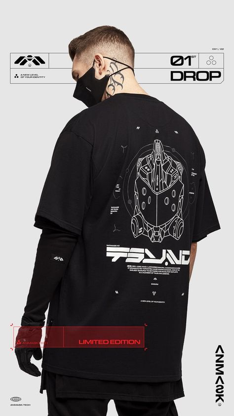 Cyberpunk Streetwear, Typography Shirt Design, Fashion Corner, Practice Outfits, Tech T Shirts, Cyberpunk Style, Fashion Graphic Design, Streetwear Aesthetic, Shirt Print Design