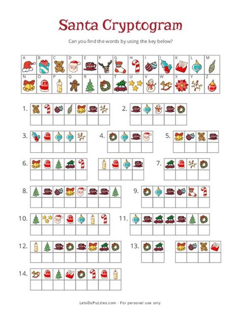 Santa Cryptogram | Christmas Printable Puzzle for Kids Christmas Puzzles For Kids Free Printable, Cryptograms For Kids Free Printable, Christmas Free Printables For Kids, Christmas Cryptogram, Christmas Games For Children, Christmas Puzzles For Kids, Printable Christmas Games For Kids, Santa Activities, Christian Christmas Printables