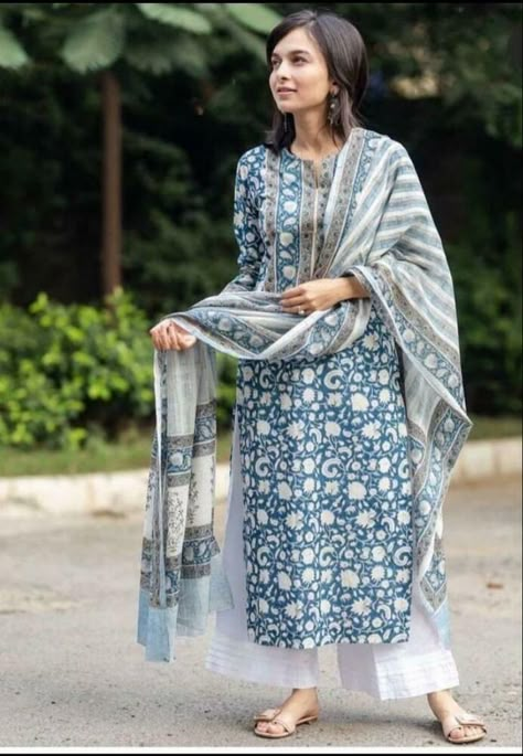 Women Pakistani Readymade Salwar Kameez Dupatta Printed Cotton Kurta Pajama Suit #Indian #SalwarKameez #Casual Formal Salwar Suits For Office For Women, Indigo Kurta, Simple Kurta, Indian Kurti Designs, Readymade Salwar Kameez, Cotton Kurtis, Simple Kurti, Simple Kurta Designs, Indian Designer Suits