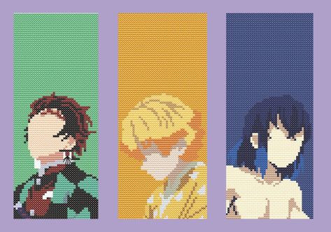 Demon Slayer Cross Stitch, Anime Cross Stitch, Pattern Bookmark, Autumn Cross Stitch Patterns, Fall Cross Stitch, Pixel Art Grid, Characters Design, Tapestry Crochet Patterns, Cross Stitch Bookmarks