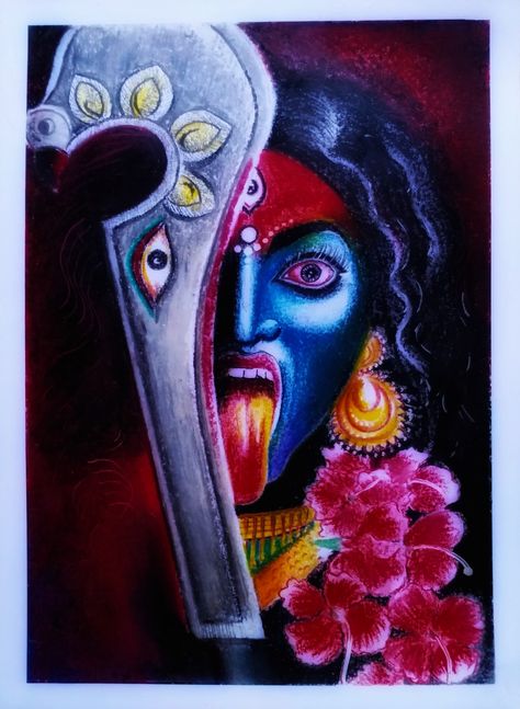 Kali Ma Sketch, Kali Drawing Art, Kali Puja Drawing, Kali Ma Drawing, Ma Kali Drawing, Maa Kali Painting, Maa Kali Art, Devi Pics, Kali Mata Drawing