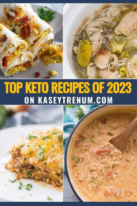 collage image of different keto recipes with text top keto recipes of 2023 Quick Easy Keto Dinner, Slow Cooker Keto Recipes, Kasey Trenum, Convenient Dinner, Keto Low Carb Recipes, Golo Recipes, Low Carb Chicken Casserole, Easy Keto Dinner Recipes, Easy Keto Dinner