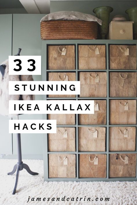 The Kallax is one of Ikea's most versatile pieces of furniture and perfect for hacking. There are so many great ideas for Ikea Kallax hacks here that you will certainly get inspiration. If you are looking for a good Ikea Kallax hack, you've come to the right place. #ikeahack #diyikea #diyhomedecor #ikeakallax #kallaxhack Ikea Kallax Homeschool, Kallax Hack Ikea, Bedroom Kallax Ideas, Kallax In Bedroom, Kallax Design Ideas, Ikea Kallax Upcycle, Upcycle Ikea Furniture, Built In Cubby Shelves, Ikea Kallax Hack Bedroom