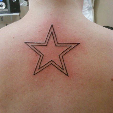 My 2nd tattoo... Double outline of a 5-point star. Will be getting updated soon I think... too plain for me I think. 5 Pointed Star Tattoo, Double Star Tattoo, 5 Point Star Tattoo, Five Point Star, 5 Point Star, Star Tattoo Designs, Back Of Shoulder Tattoo, Star Tattoo, Tattoo Cover-up