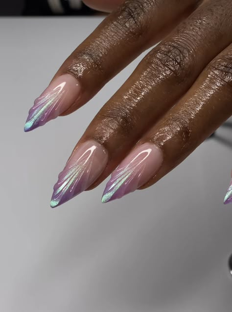 Summer Nails Stiletto, Nude Nails Almond, Pink And Purple Nails, Stiletto Nails Design, Chrome Almond, Short Nails Pink, Nails Shimmer, Nails Mermaid, Shimmer Nails