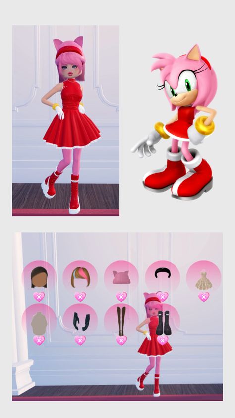 Dress To Impress  Theme: Animals, Cartoon Sonic The Hedgehog Amy Rose, Sonic The Hedgehog Amy, Amy The Hedgehog, Hair Roblox, Black Hair Roblox, Animals Cartoon, Games Roblox, Roblox Outfit Ideas, Roblox Ideas