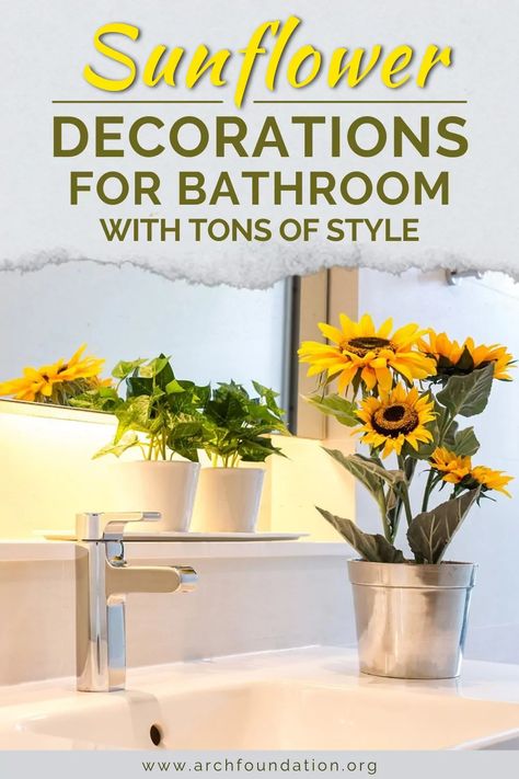 22+ Sunflower Decorations For Bathroom With Tons Of Style 2024 Sunflower Bathroom Ideas, Decor For Small Bathroom, Sunflower Bathroom Decor, Bathroom Theme Ideas, Sunflower Decorations, Decorations For Bathroom, Sunflower Mirror, Sunflower Bathroom, Bathroom Theme