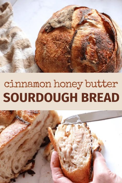 Cinnamon Honey Butter Sourdough Bread Artisan Sourdough Bread Recipe, Easy Sourdough Bread Recipe, Everything Sourdough, Using Sourdough Starter, Recipe Using Sourdough Starter, Cinnamon Honey Butter, Sourdough Bread Recipes, Sourdough Starter Recipes, Discard Recipe