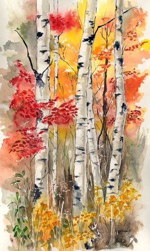 Kathleen Spellman WATERCOLOR... Reminds me of the birch tree we had in our front yard growing up 자작나무 그림, 심플한 그림, Watercolor Water, Fall Watercolor, 수채화 그림, Watercolor Trees, Tree Drawing, Watercolor Inspiration, Birch Tree