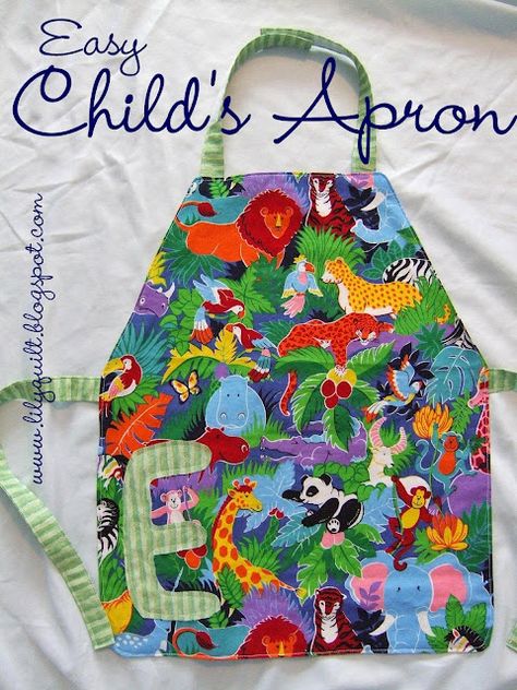 Lilyquilt: Easy Child's Apron Tutorial Toddler Apron Pattern Free, Kids Apron Diy, Kids Apron Pattern Free, Childrens Apron Pattern, Child Apron Pattern, Boy Apron, Apron Pattern Free, Apron Tutorial, Toddler Apron