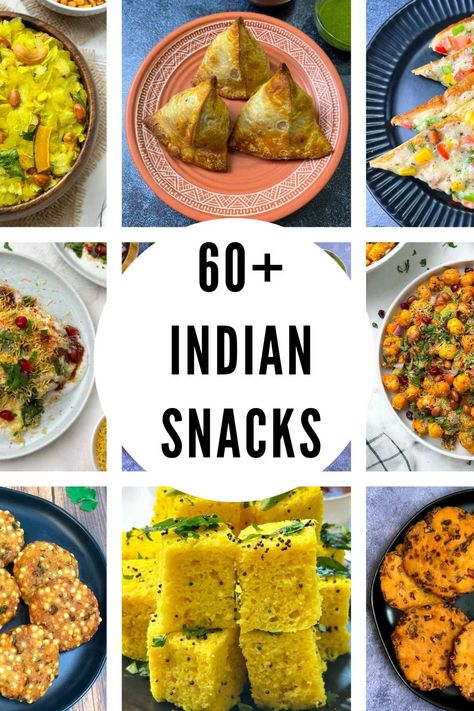 indian snacks collage for pinterest Indian Street Food Party Ideas, Vegetarian Savoury Snacks, Indian Veg Snacks Recipe, Desi Indian Food, Indian Snacks For Party Finger Foods, Quick Vegetarian Snacks, Picnic Food Ideas Indian, Veg Snacks Recipes Indian, Indian Snack Recipes Vegetarian