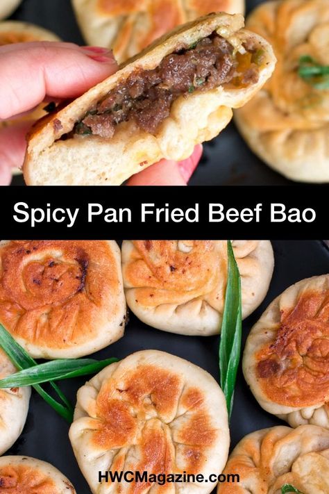 Pan Fried Bao Buns, Bao Buns Recipe Beef, Beef Bao Buns, Stuffed Buns Recipe, Beef Bao, Beef Bun, Beef Buns, Dim Sum Recipes, Five Spice