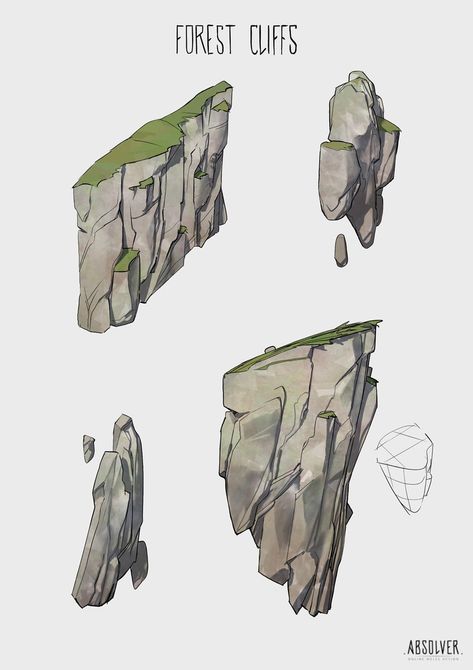 Environmental Art Sketch, Boulder Drawing, Forest Environment, Environment Sketch, Environment Reference, Props Concept, Concept Art Tutorial, Seni Dan Kraf, Landscape Concept