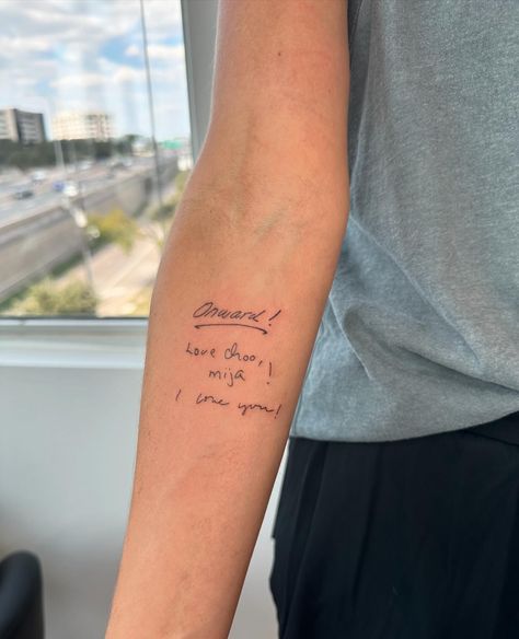 Amazing tattoos for an amazing human 🥰🫶 2 inch handwriting stack and a stamp flash for @marglizallen 🫶 thank you for making my morning! I would love to tattoo more of you amazing humans! Book your next tattoo with me while spots last! Booking availability in my IG highlights. Inquire via DM or the booking inquiry link in my bio #tinytattoo #tattoo #tattooflash #customtattoo #tattoogirl #ink #tattooartist #tattooart #tattooflash #tattoolife #tattoos #tattoostyle #tattoos #fineline #finel... Near Elbow Tattoo, Inside Arm Tattoos For Women, Hand Written Tattoos, Inside Of Arm Tattoo, Ig Highlights, Elbow Tattoos, Amazing Tattoos, Writing Tattoos, Arm Tattoos For Women