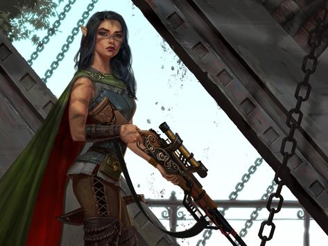 Elven sniper by Nikita Volobuev Steampunk Elf, Female Elf, Modern Fantasy, High Fantasy, Arte Fantasy, Fantasy Rpg, Urban Fantasy, Fantasy Inspiration, Dieselpunk