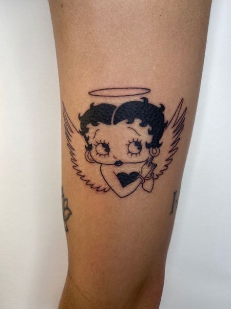 Betty Boop Angel Wings, Betty Book Tattoo, Betty Boop Angel Tattoo, Betty Boop Tattoo Ideas, Betty Pop, Betty Boop Tattoo, Small Dope Tattoos, Halo Tattoo