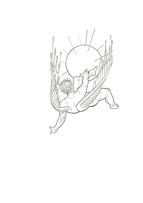 Minimalist Icarus Tattoo, Angel Falling Tattoo, Icarus Tattoo Minimalist, Icarus Falling Tattoo, Icarus Tattoo Design, Graduation Tattoo, Falling Angel Tattoo, Angel Falling, Icarus Falling