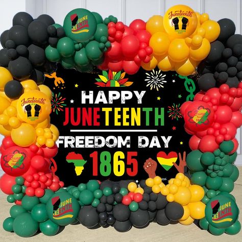 PRICES MAY VARY. 130 Pieces Total:8 latex balloons(12 in), 48 latex balloons(10 in),60 latex balloons(5 in),12 pcs printed Balloons,1set HAPPY JUNETEENTH background,1 pcs balloon strip, 1 pc roll glue dots. High-quality materials: All balloons are made of natural latex, thick and strong, non-toxic and harmless. All materials are made of high-quality, safe, very durable, non-toxic and reusable materials. Simple decoration: using the tools we provide, making Happy Juneteenth balloon garland kits i Juneteenth Background, Juneteenth Party, Happy Juneteenth, American Festivals, Simple Decoration, Garland Arch, American Independence, Kids Gift Guide, Balloon Backdrop