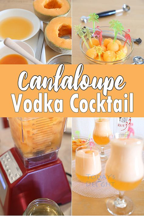 Cantaloupe Vodka Cocktail is a refreshing, easy to make drink for adults this summer. For recipe and more, visit todaysdelight.com Cantaloupe Martini Recipe, Melon Vodka Cocktails, Cantaloupe Drink Recipes, Cantaloupe Cocktail Recipes, Finest Call Drink Recipes, Melon Cocktail Recipes, Cantaloupe Cocktail, Cantaloupe Drink, Bartending Drinks