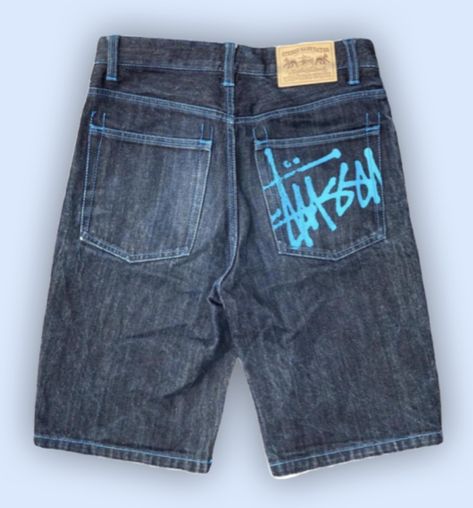 Grunge Jean Shorts For Streetwear With Pockets, Y2k Jean Pockets, Y2k Denim Jean Shorts For Streetwear, Vintage Jean Shorts With Pockets For Streetwear, Stussy Jorts, Stussy Pants, Y2k Denim Blue Shorts With Pockets, Streetwear Logo, Minimalist Brand