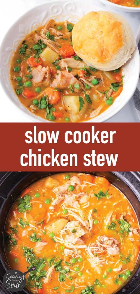 Classic Chicken Stew Recipe, Crock Pot Chicken Stew Recipes, Chicken Stew Recipe Crockpot, Chicken Thigh Slow Cooker Recipes, Stew In Slow Cooker, Crock Pot Chicken Stew, Crockpot Chicken Stew, Winter Stew, Soup Night