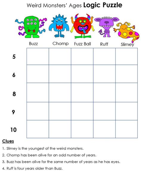 Printable Logic Puzzles, Logic Puzzles Brain Teasers, Logic Games For Kids, Puzzles Printable, Math Logic Puzzles, Logic Problems, Kid Logic, Logic Puzzle, Logical Reasoning