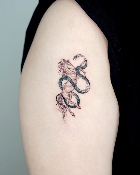 Nice snake and horse tatto on arm.. #horsephotography, #horsebestpicture, #mostbeautifulhorse, #horsephotoshoot, #horsepretty addict, #horse, #horselove, #horsetattoo #horsetattos #tattoo #tattoos #tattooed #tattooartist #tattooart #tattooedgirls #tattoolife #tattoogirl Geometric Lion Tattoo, Snake Drawing, Inkbox Tattoo, Cute Snake, Horse Tattoo, Most Beautiful Horses, Snake Tattoo, Lion Tattoo, Pretty Horses