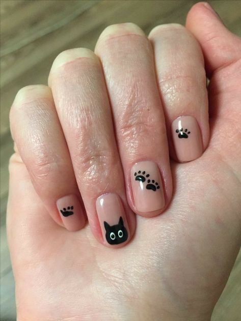 Cat Nails Design, Short Halloween Nails, Cat Nail Designs, Cat Nail Art, Nail Art Diy Easy, Boho Nails, Cat Nail, Mens Nails, Art Designs Ideas