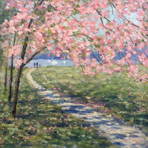 Helen Warlow, Cherry Blossom Painting, House Gallery, Cherry Blossom Art, Creating Artwork, Sakura Tree, The Lake District, Landscape Drawings, Colorful Artwork