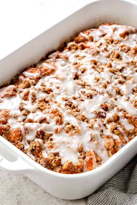 Cinnamon Roll Casserole + Video (Make Ahead!) Christmas Breakfast Ideas Make Ahead Cinnamon Rolls, Cinnamoroll Casserole, Pillsbury Cinnamon Roll Casserole, Cinnamon Roll Casserole Pillsbury, Overnight Cinnamon Roll Casserole, Easy Breakfast Bake, Croissant Breakfast Casserole, Cinnamon Roll French, Pillsbury Cinnamon Rolls