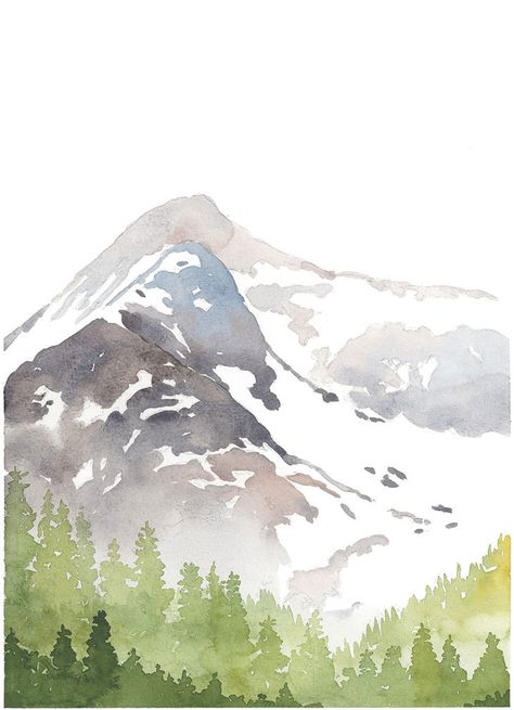 Easy Winter Watercolor, Watercolour Mountains, Watercolor Mountain Landscape, Watercolor Painting Ideas, Mountain Watercolor, Paintings Easy, Watercolour Landscape, Winter Watercolor, Winter Mountain