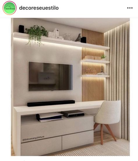 Tv Wall Design And Desk, Tv Wall Storage Ideas Bedroom, Tv And Computer Desk Combo Bedroom, Tv And Work Desk In Bedroom, Tv With Desk Bedroom, Tv And Desk Wall Unit Living Room, Bedroom With Tv And Desk, Tv Wall With Office Desk, Home Office With Tv On Wall