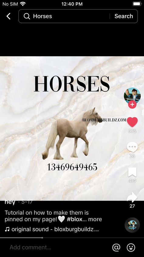 Bloxburg Stable Ideas, Horse Code Bloxburg, Bloxburg Barn Ideas, Bloxburg Stables, Bloxburg Horse Stables, Horse Decals Bloxburg, Bloxburg Farm Ideas, Bloxburg Farm Decals, Animal Decals Bloxburg