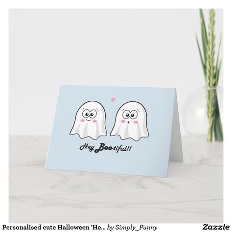 Personalized cute Halloween 'Hey Bootiful' card! Card Cute Halloween Cards, Cute Greeting Cards, Cute Gift Ideas, Loving Gifts, Halloween Cards, Card Card, Watercolor Cards, Halloween Art, Cute Gift