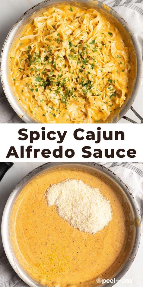 This luscious sauce features a velvety blend of indulgent heavy cream, savory Parmesan cheese, and Cajun seasoning, adding a delightful twist to the traditional Alfredo sauce. It's ideal for making Cajun chicken pasta with or without sausage, or try it with spicy shrimp for a delicious variation. Plus, this creamy pasta sauce is flour-free and can be whipped up in just 15 minutes, making it perfect for those busy weeknight dinners. Good Alfredo Recipes, Cajun Pasta Recipes Shrimp And Sausage, Cream Cheese Cajun Pasta, Quick Easy Dinner For Two Healthy, Homemade Pasta With Sauce, Pasta Dishes White Sauce, Homemade Cajun Pasta Sauce, Alfredo Cream Sauce, Sausage Pasta Sauce Recipes