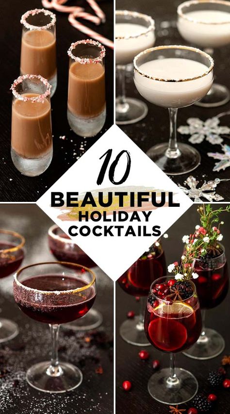 These beautiful holiday cocktails are perfect for Christmas, Hanukkah or New Year’s Eve! From flamboyant to demure. Minty, creamy, sparkly, spiced and full of color, these cocktails will delight your guests and are best made in batches, because one is never enough! Help yourself to these 10 gorgeous holiday cocktails! Christmas Sangria Recipes, Xmas Cocktails, Winter Cocktails Recipes, Ginger Cocktails, Spritzer Recipes, Hot Toddies Recipe, Christmas Cocktail Party, Liqueurs Recipes, Winter Cocktails