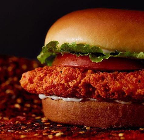 Crispy spicy chicken sandwich from Burger King Spicy Chicken Burger, Spicy Chicken Sandwich, Food References, Crispy Chicken Burgers, Food Spicy, Spicy Chicken Sandwiches, Best Fast Food, Chicken Sandwich Recipes, Chicken Burger