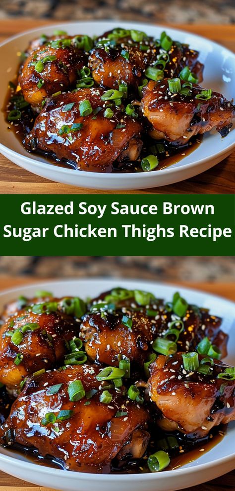 Looking for chicken recipes healthy? This Glazed Soy Sauce Brown Sugar Chicken Thighs recipe is perfect for dinner recipes. Enjoy chicken meals that are ideal for dinner ideas family and dinner ideas recipes. Brown Sugar Chicken Thighs, Chicken Thighs Dinner, Brown Sugar Chicken, Soy Sauce Chicken, Chicken Thighs Recipe, Thighs Recipe, Glazed Chicken, Yummy Chicken Recipes, Chicken Dishes Recipes