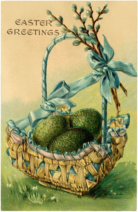 7 Easter Basket Images! - The Graphics Fairy Magdiel Lopez, Vintage Easter Baskets, Old Book Art, Easter Craft Projects, Easter Wall Art, Vintage Easter Cards, Easter Egg Basket, The Graphics Fairy, Easter Postcards