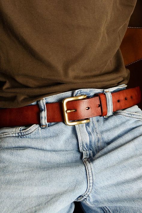 Men Belt Outfit, Belt Buckles Men's, Mens Belts Fashion, Tan Guys, Tan Cowhide, Mens Boots Fashion, Photoshoot Concept, Brown Leather Belt, Dr Martens Shoes