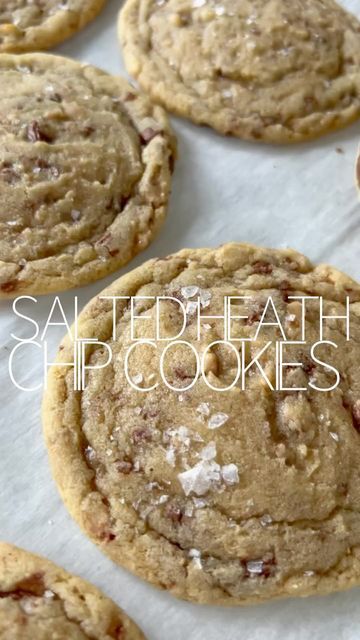 Cookie Recipes With Heath Chips, Heath Chocolate Chip Cookies, Salted Heath Cookies, Heath Candy Cookies, Handle The Heat Chocolate Chip Cookies, Salted Heath Chip Cookies, Heath Cookies, Cookie Gram, Christmas Sweet Treats