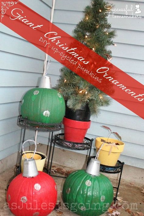 Giant Christmas Ornaments, Christmas Pumpkins, Pumpkin Ornaments, Christmas Ornaments Diy, Unique Christmas Decorations, Hat Scarf, Halloween Fall, Christmas Ornaments To Make, Christmas Deco