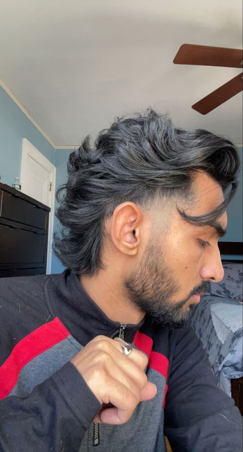 Modern Mullet Fade Mens, Mullet With Tapered Sides, Modern Muller Men, Modern Mullet With Fade, Mullet Hairstyle Mens With Beard, Short Wavy Mullet Mens, Tapered Mullet Men Wavy, Men Hair Mullet, Modern Mullet With Beard