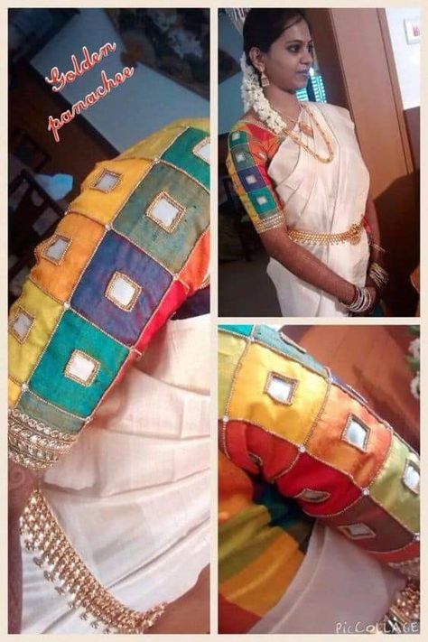 Different types of blouse sleeves - Simple Craft Ideas | Simple Craft Ideas Checked Blouse Designs, Work Blouse Hand Designs, Choli Blouse Design, Check Blouse, Cotton Saree Blouse Designs, Sari Blouse Designs, Checked Blouse, Silk Saree Blouse Designs, Aari Work Blouse