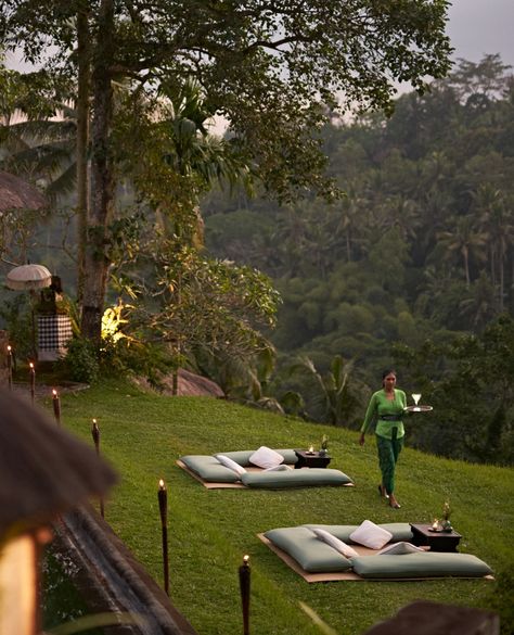 Set on an emerald bank overlooking the Ayung River Valley Gorge, outdoor dining spots at Amandari take in views of a lush tropical landscape. Dishes are created using freshly picked produce from the property’s organic gardens along with ingredients sourced from local farms and a daily catch from the Indian Ocean. https://www.aman.com/resorts/amandari Tropical Resort Landscape Design, River Bank Landscaping, Amandari Bali, Resort Landscape Design, Tropical Resort Design, Landscape Resort, Resort Landscape, Resort Garden, Aman Resorts