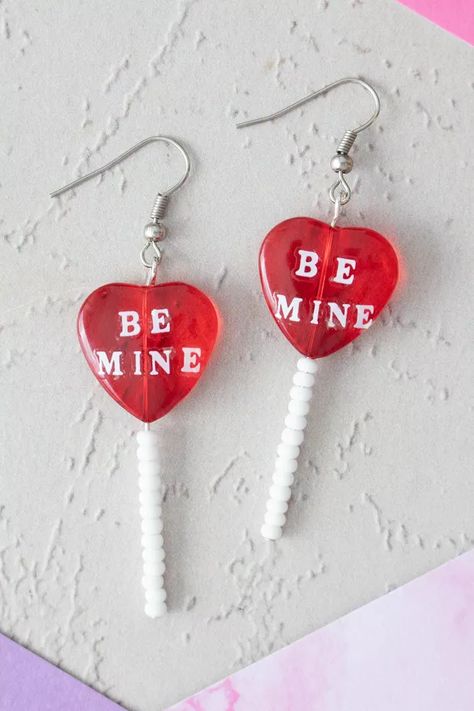 Valentine’s Day Earrings Diy, Valentine Earrings Diy, Cute Handmade Earrings For Valentine's Day, Valentines Day Jewelry Diy, Fun Dangle Earrings For Valentine's Day, Valentine’s Day Earrings, Valentine's Day Heart Bead Earrings, Handmade Novelty Earrings For Valentine's Day, Valentine Craft Decorations