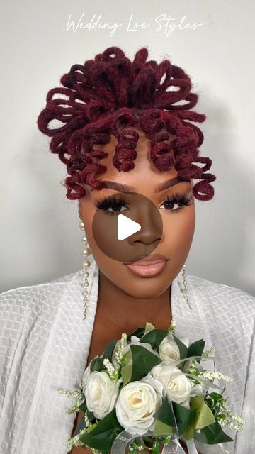 Loc Petal Bun Half Up Half Down, Curly Loc Bun, Wedding Loc Styles For Women, Petal Bun Loc Styles, Locs Wedding Hairstyles Brides, Loc Styles For Wedding Brides, Loc Petals Hairstyles, Curly Loc Updo Styles, Formal Locs Hairstyles