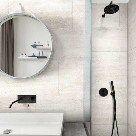 https://i1.adis.ws/i/flooranddecor/100047117_forum-ivory-porcelain-tile-bathroom_room?w=1000&h=1000&img404=404&v=1 Porcelain Tile Bathroom, Rustic Bathroom Vanities, Diy Bathroom Storage, Porcelain Floor, Bathroom Pictures, Porcelain Flooring, Shower Remodel, White Tiles, Shower Floor