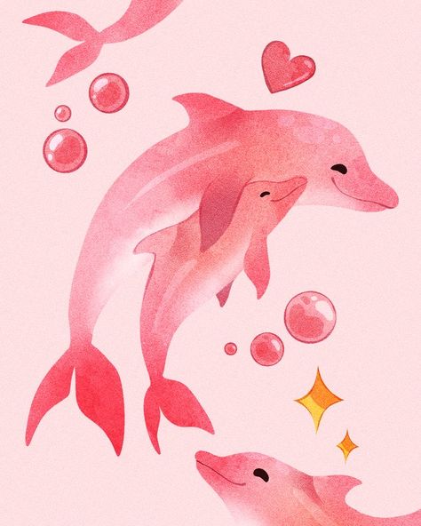 Pink Dolphin Wallpaper, Dolphin Illustration, Dolphin Drawing, Dolphin Graphic, Dibujos Toy Story, Dolphin Painting, Dolphins Tattoo, Ocean Drawing, Baby Dolphins